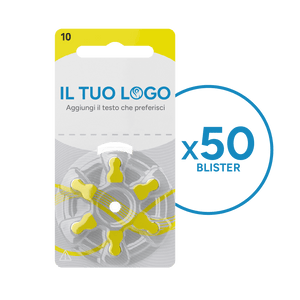 50 Blister Pile Con il Tuo Logo Modello 10 Gialle (6 Pile)