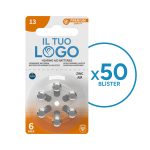 50 Blister Pile PREMIUM QUALITY Con il Tuo Logo Modello 13 Arancioni (6 Pile)