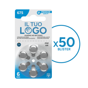 50 Blister Pile PREMIUM QUALITY Con il Tuo Logo Modello 675 Blu (6 Pile)